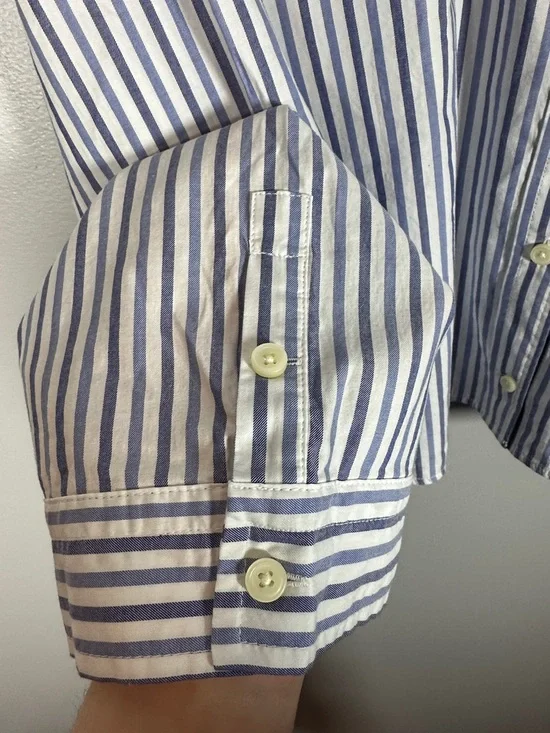 Everlane Cropped Striped Cotton Button Down The Woven PJ Top NWT Medium - Picture 12 of 13